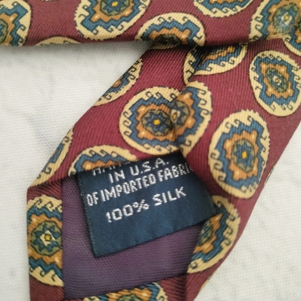 Land'd End Men's Elegant Burgundy Maroo Abstract Patterned Tie Formal Business